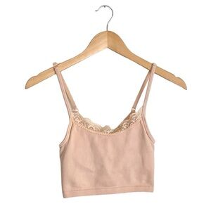 Aerie Seamless Lace Trim Longline Bralette XS Light Pink